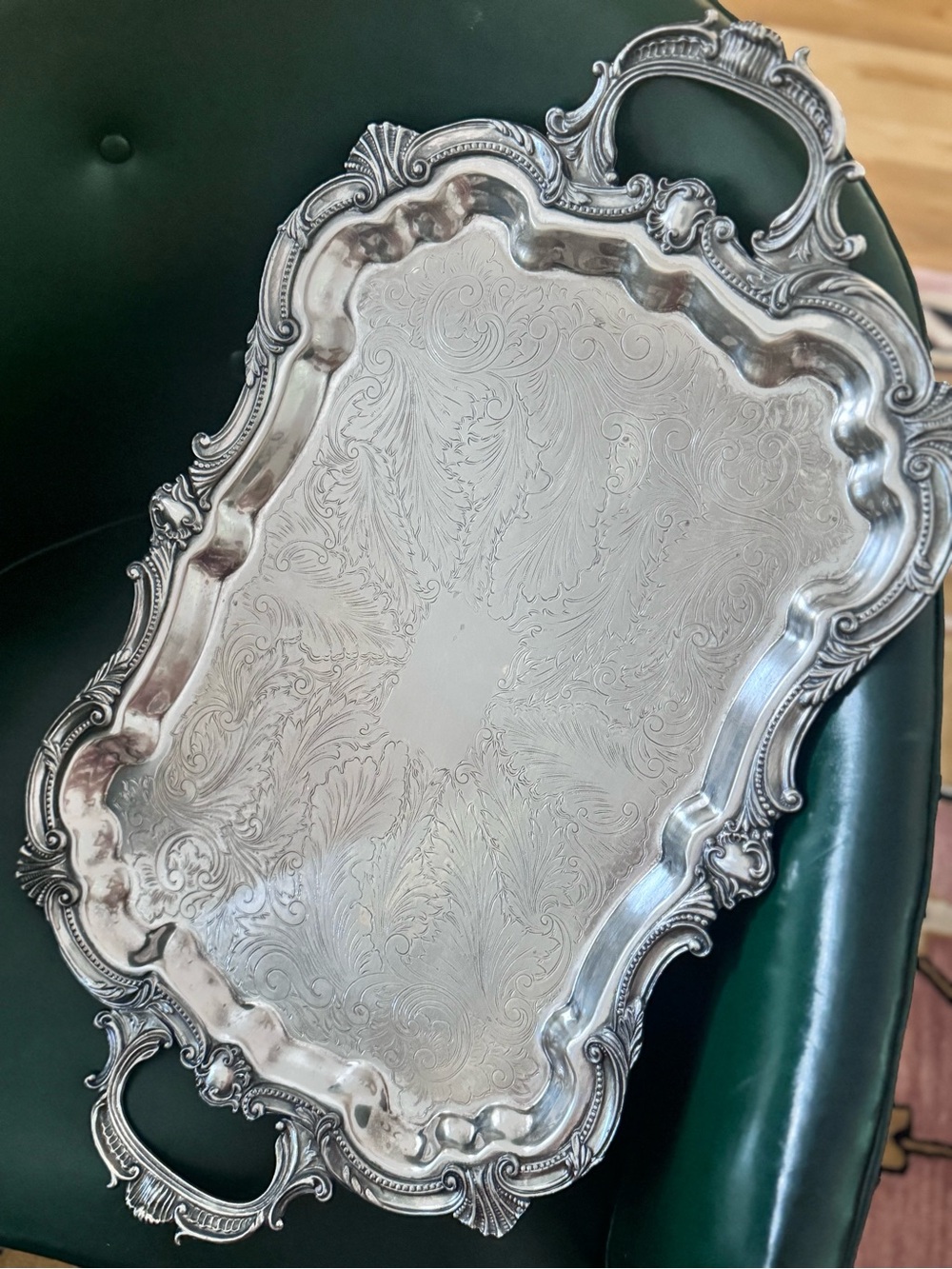 Big Victorian BSC Birmingham Silver Company Plate Serving
Tray w Handles Feet